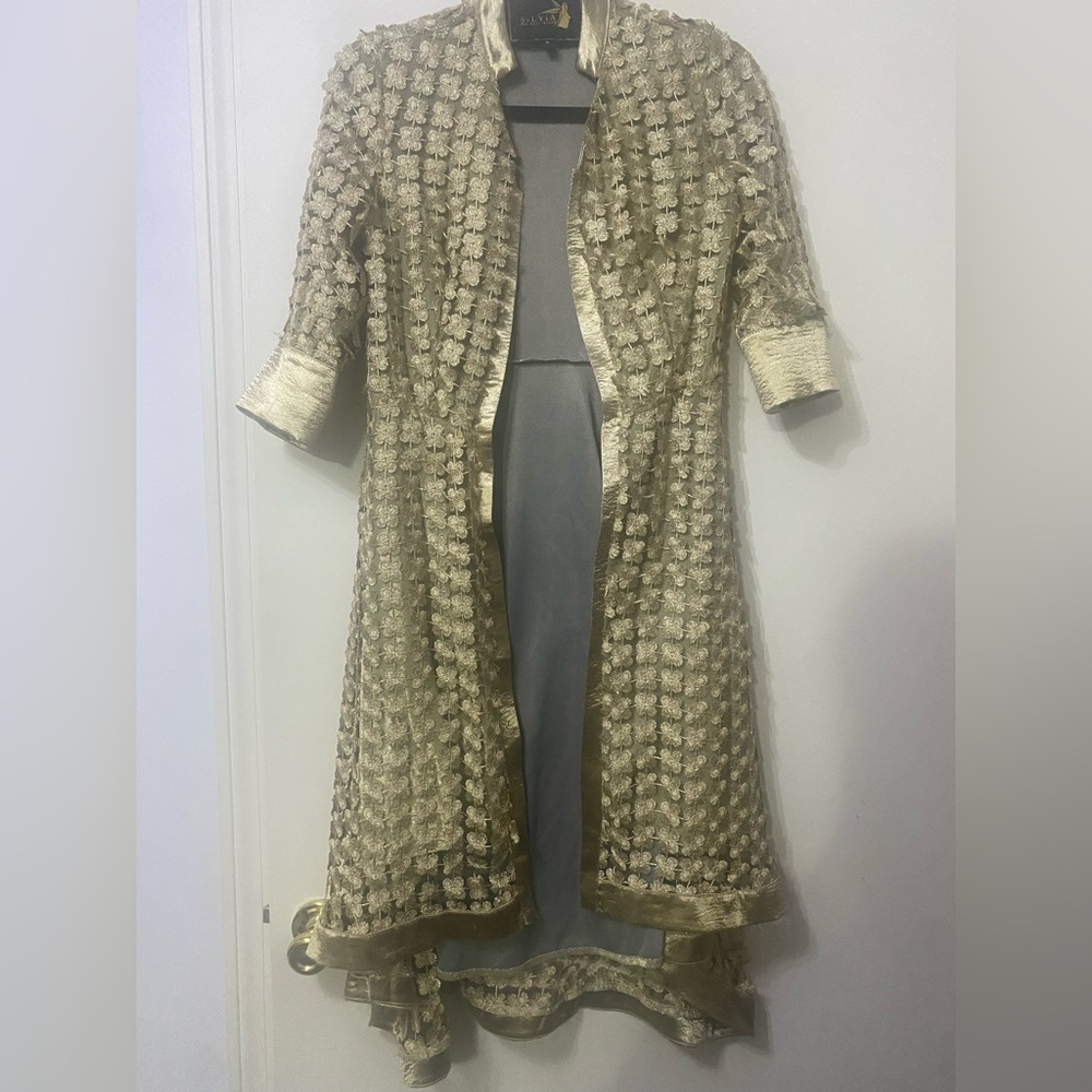 Gold Embroidered open front cardigan, Dress, Abaya Small